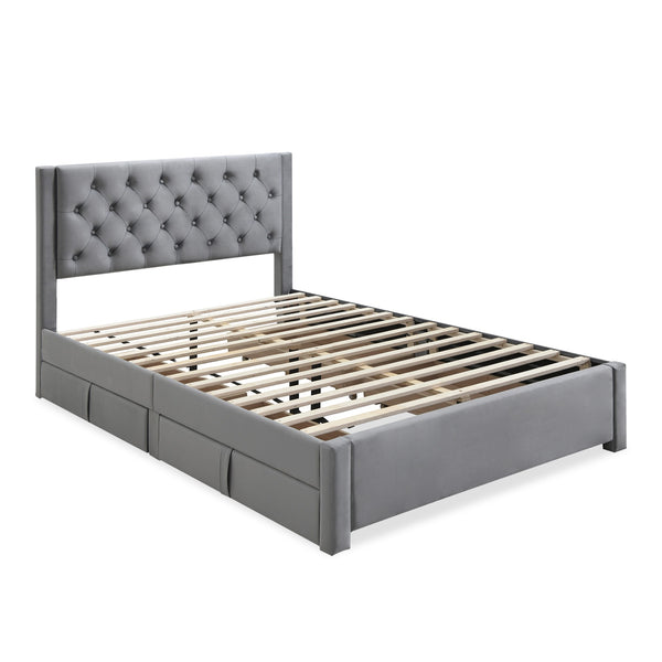 Montana Double Bed Frame with 4 Drawers - Grey