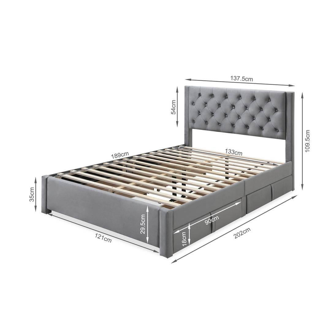 Montana Double Bed Frame with 4 Drawers - Grey