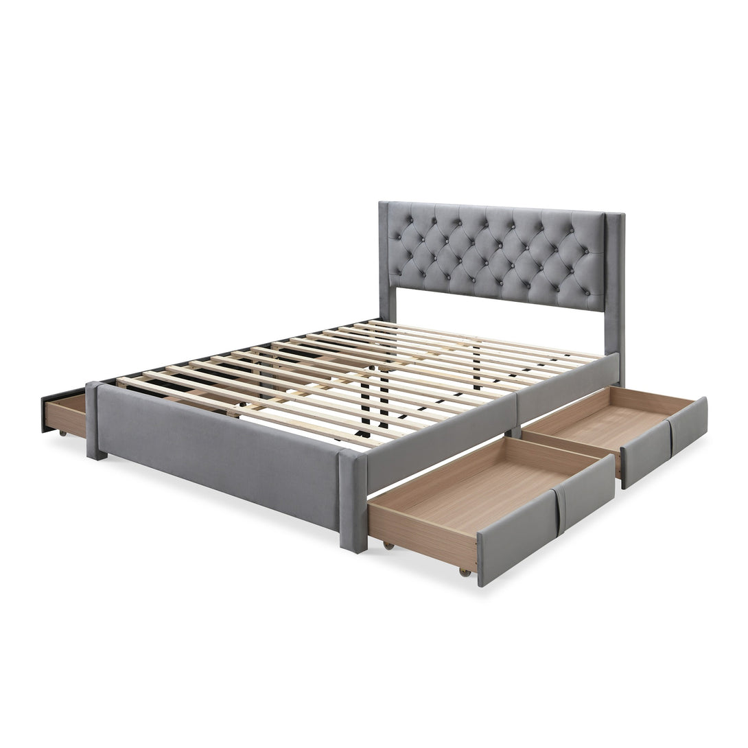 Montana Queen Bed Frame with 4 Drawers - Grey