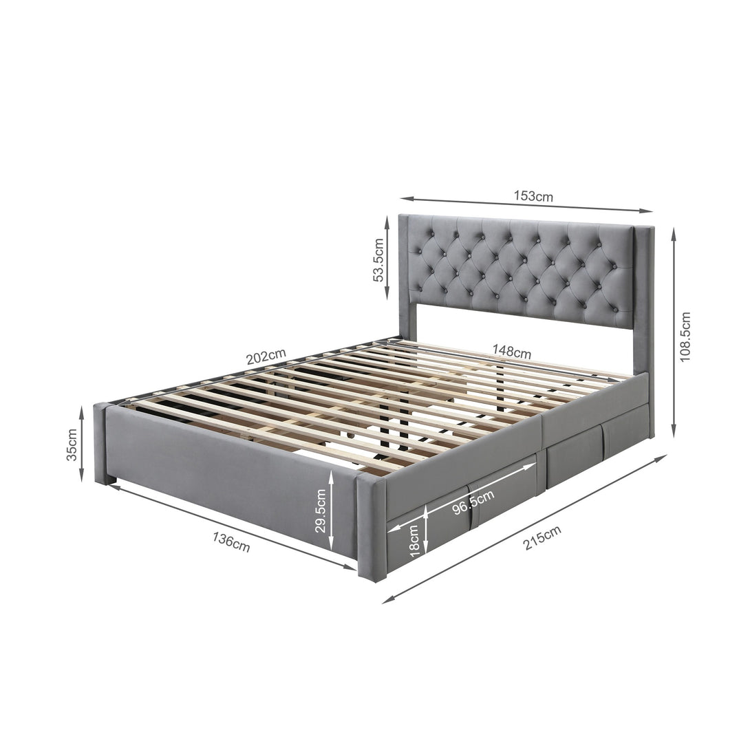 Montana Queen Bed Frame with 4 Drawers - Grey