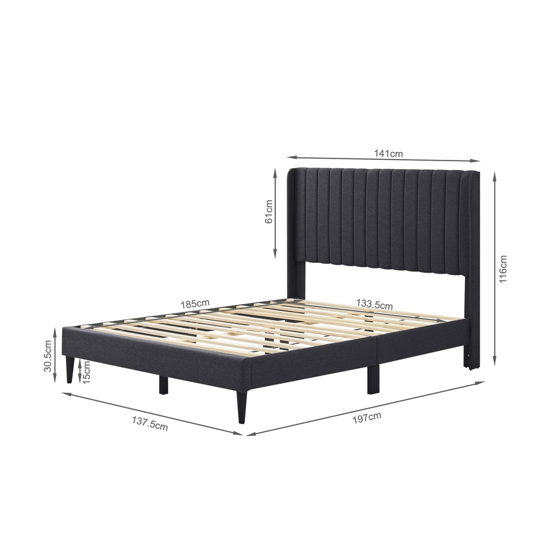 Simien Double Fabric Bed Frame - Mid Grey