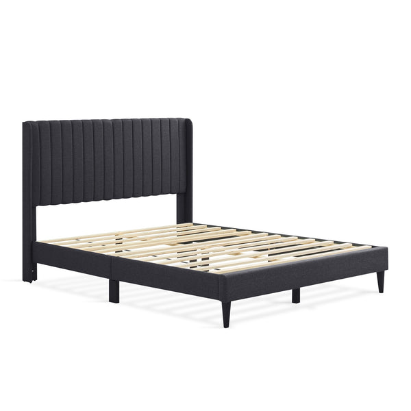 Simien Queen Fabric Bed Frame - Mid Grey
