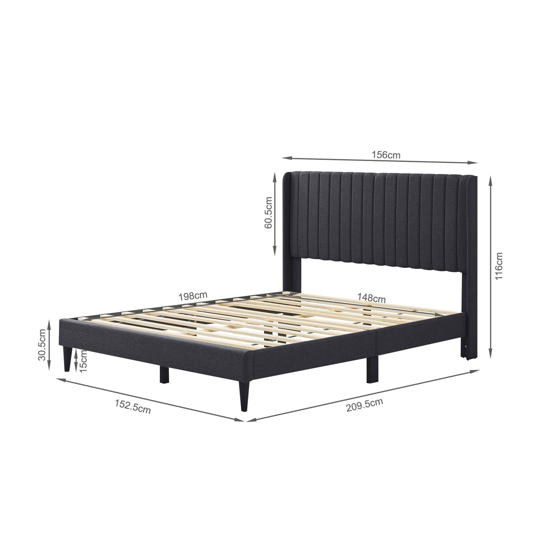 Simien Queen Fabric Bed Frame - Mid Grey