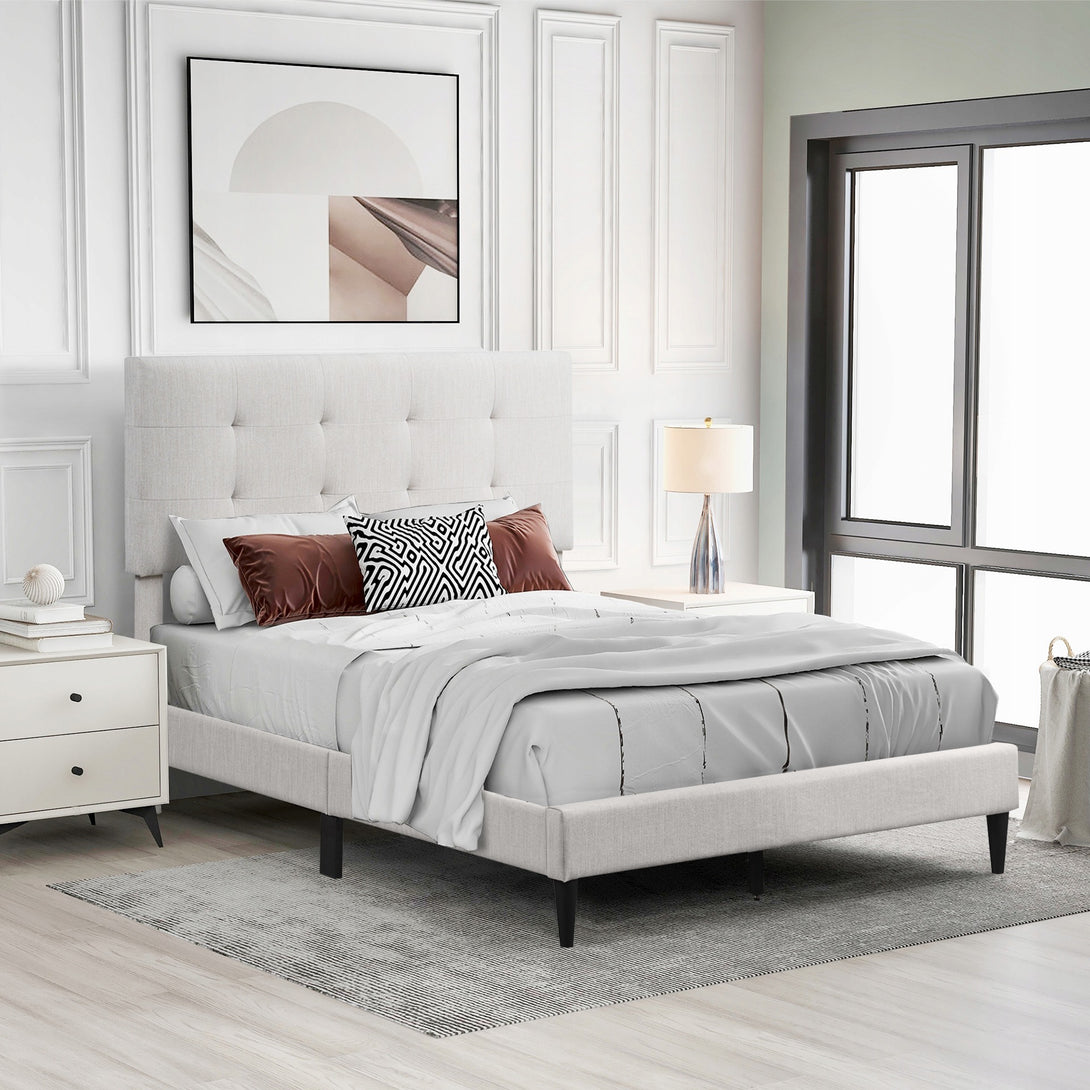  Mitre Double Fabric Bed Frame - Stone