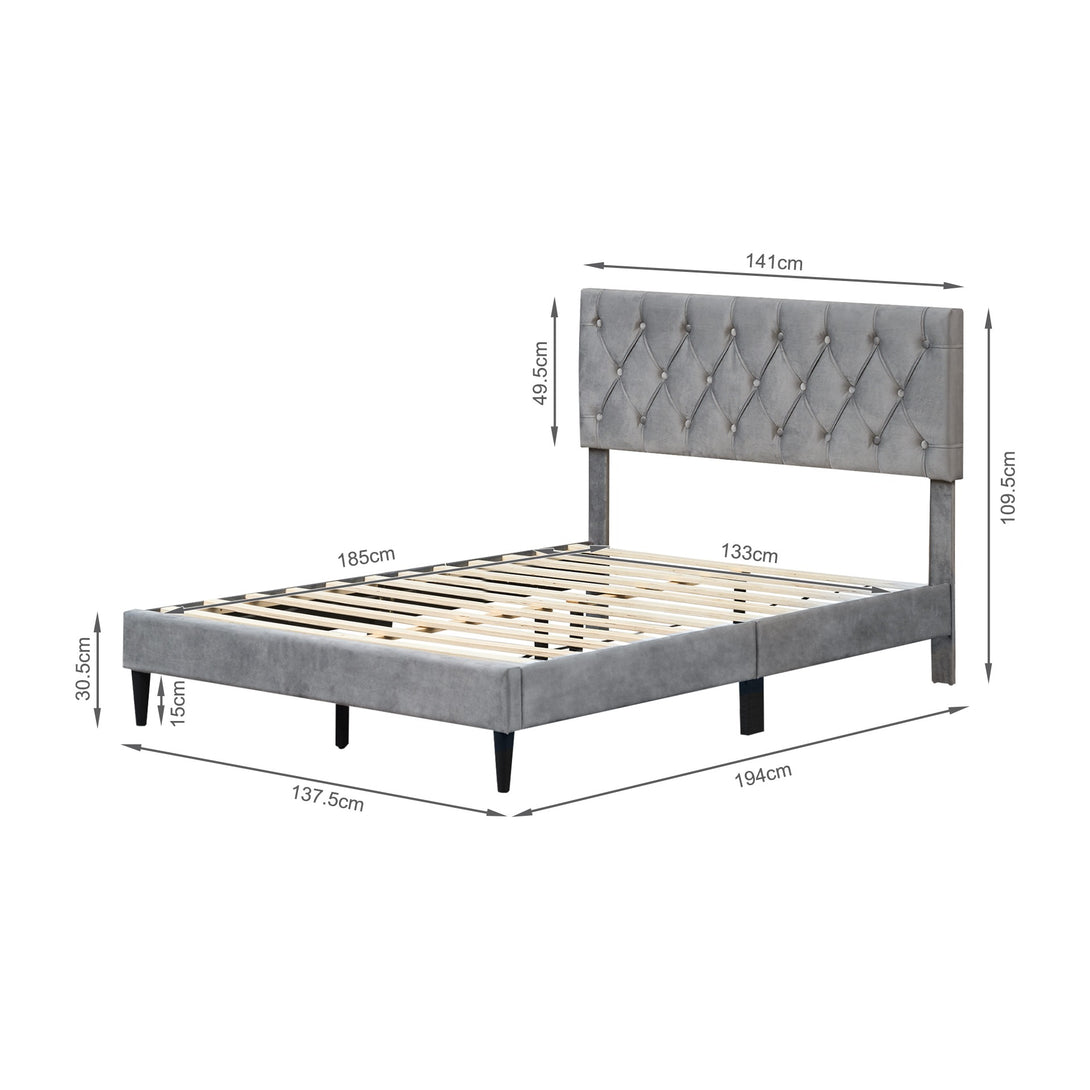 Rila Double Velvet Bed Frame - Grey