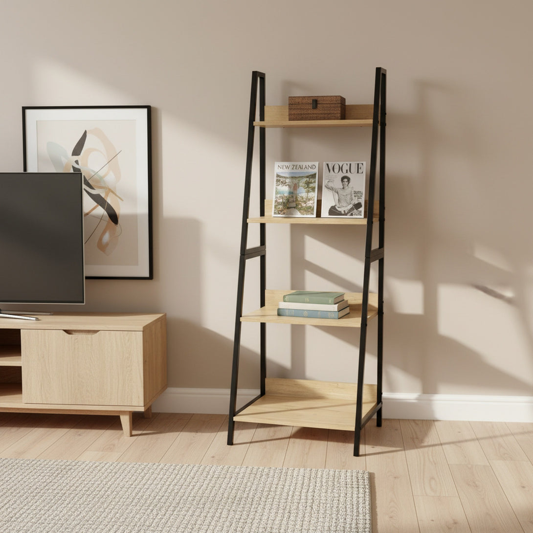 Trestle 4 Tier Ladder Storage Shelf - Oak