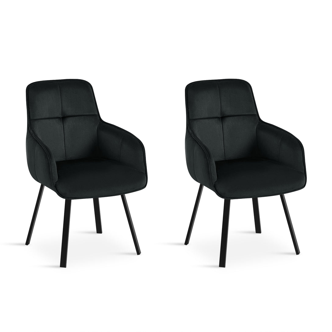 Elora Swivel Velvet Dining Chair - Set of 2 - Black