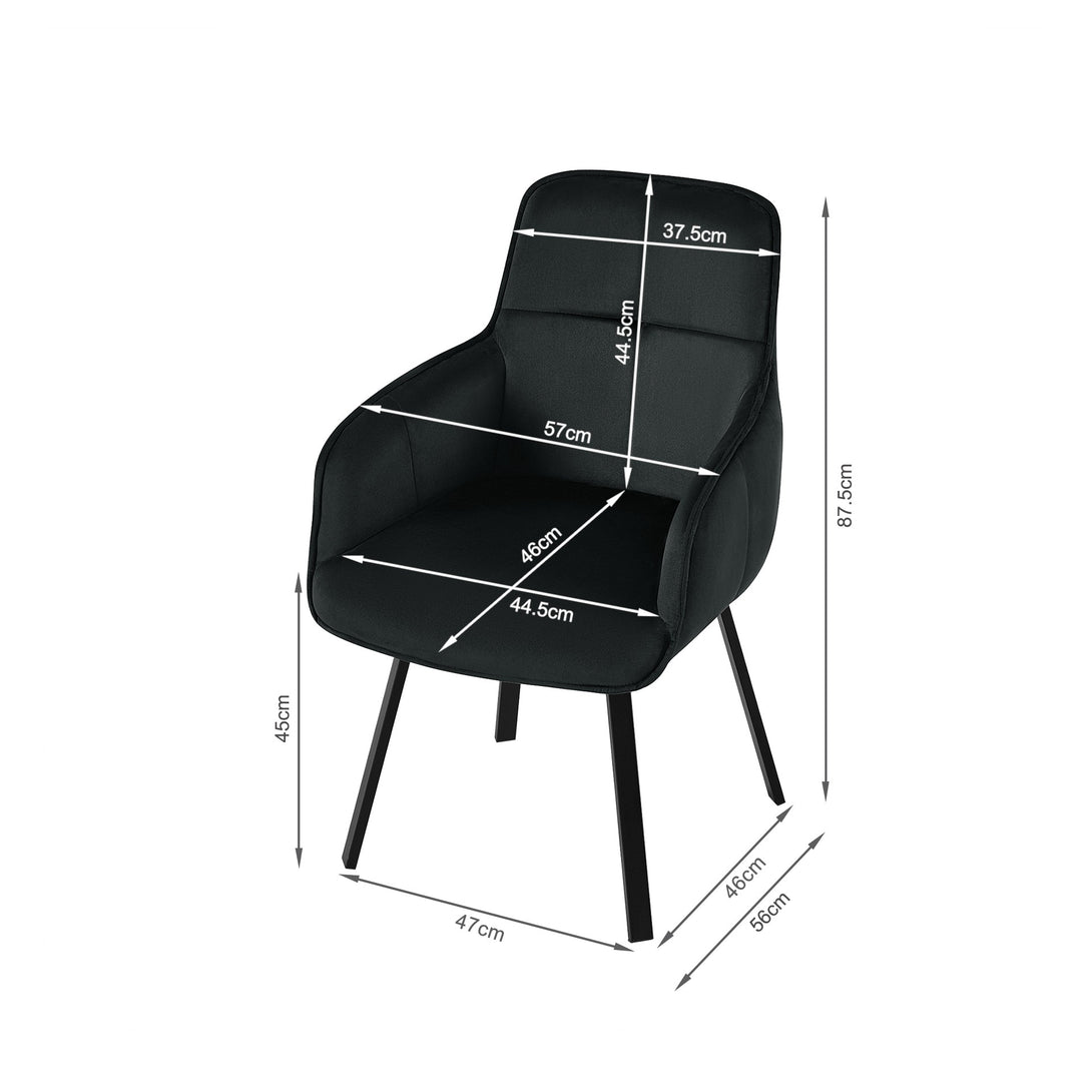 Elora Swivel Velvet Dining Chair - Set of 2 - Black