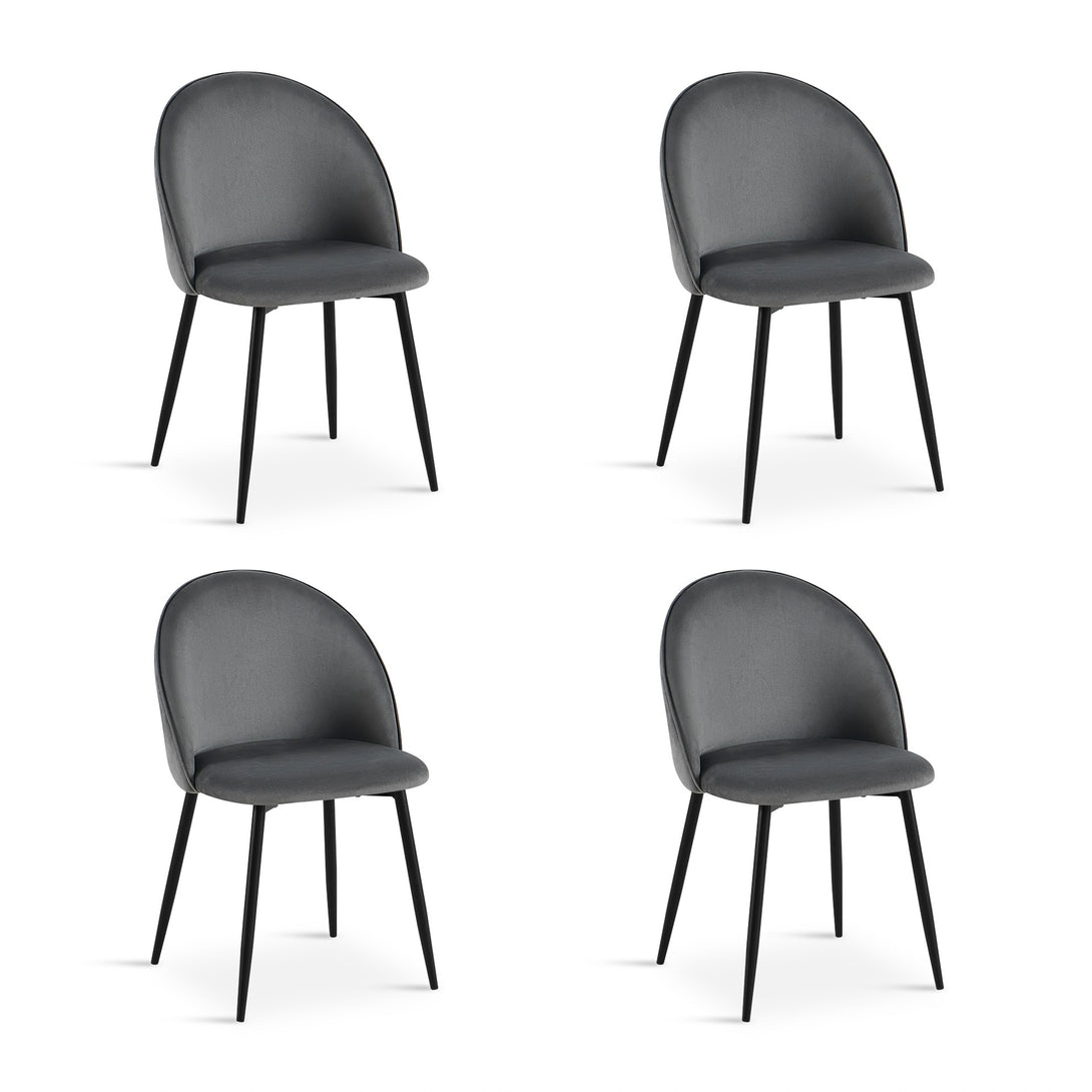 Avela Velvet Dining Chair - Set of 4 - Dark Grey