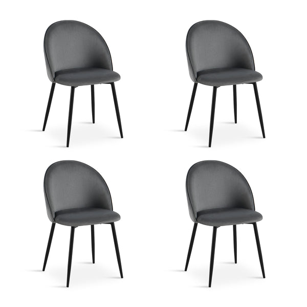 Avela Velvet Dining Chair - Set of 4 - Dark Grey