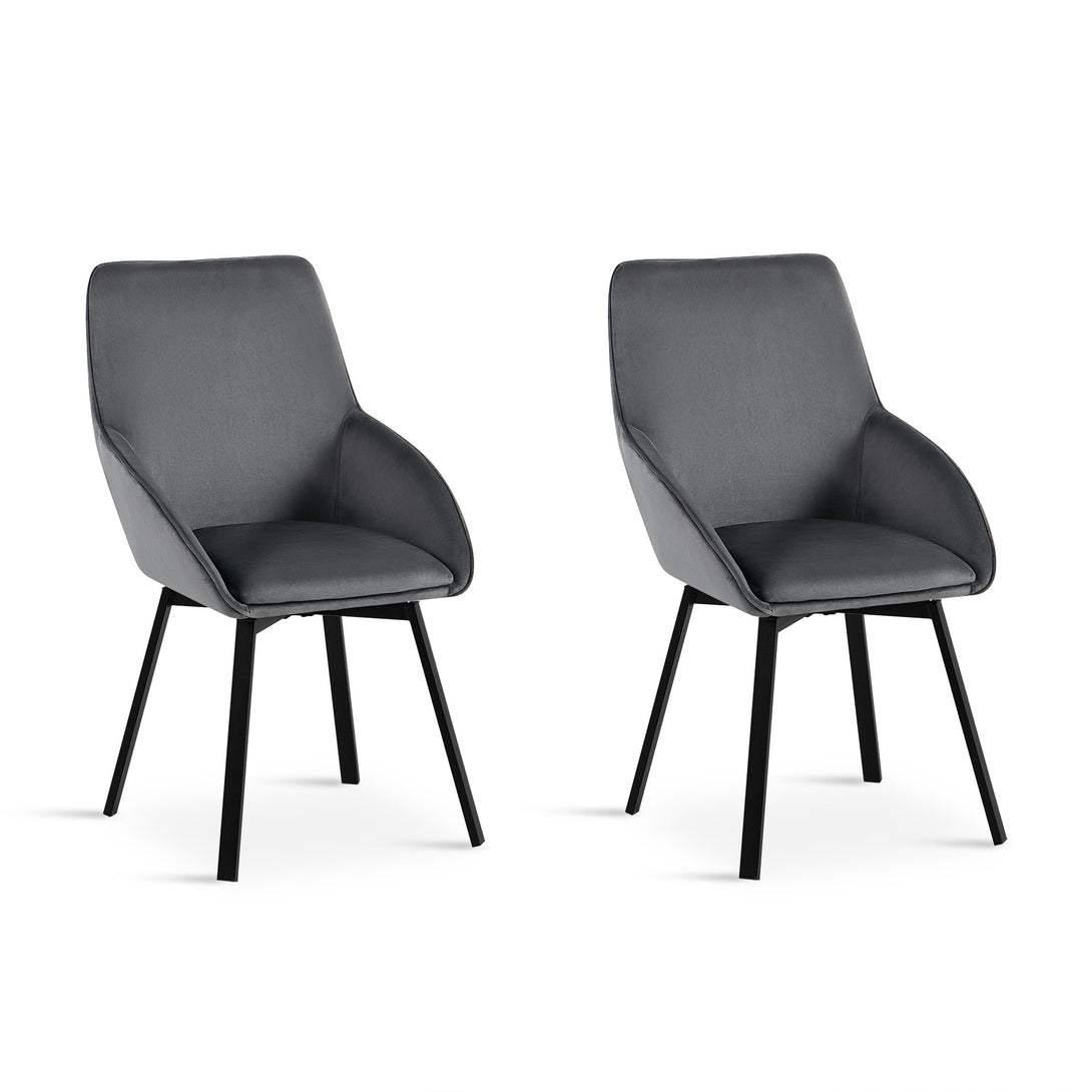 Swivel Velvet Dining Chair - Set of 2 - Dark Grey
