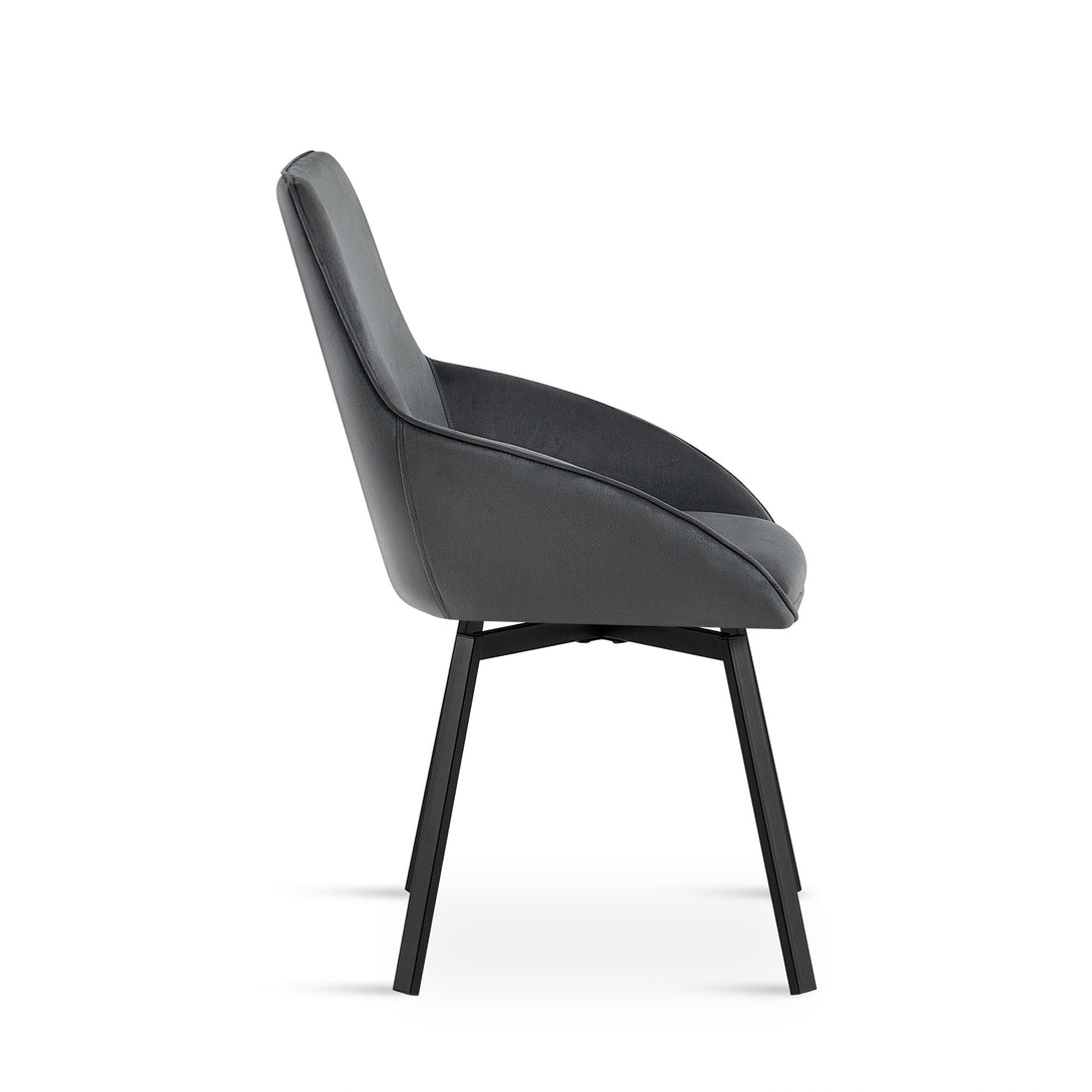 Swivel Velvet Dining Chair - Set of 2 - Dark Grey