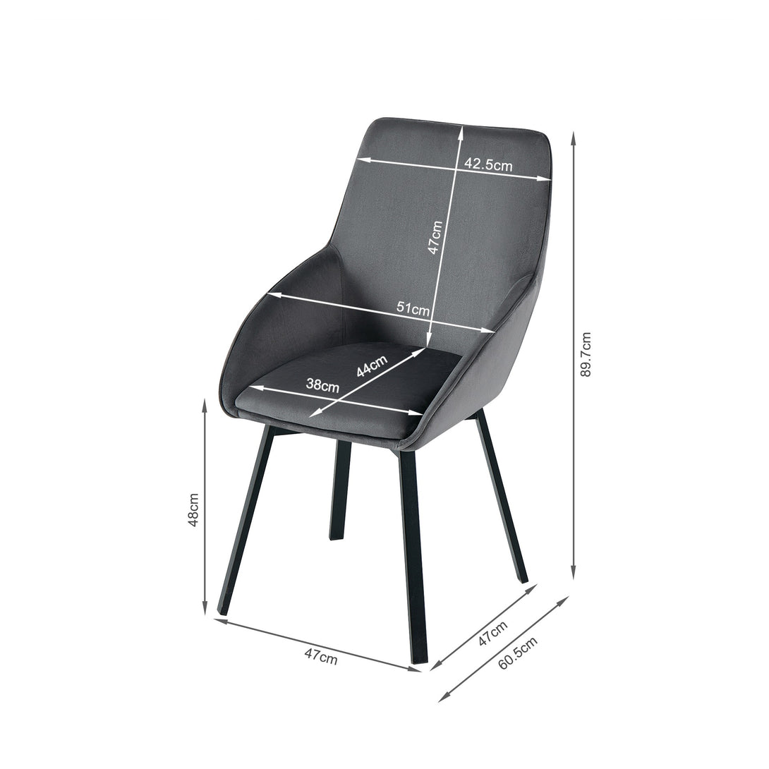 Swivel Velvet Dining Chair - Set of 2 - Dark Grey