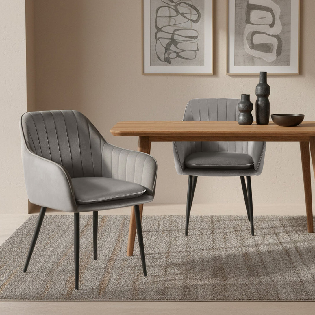 Adelaide Velvet Dining Chairs - Set of 2 - Light Grey
