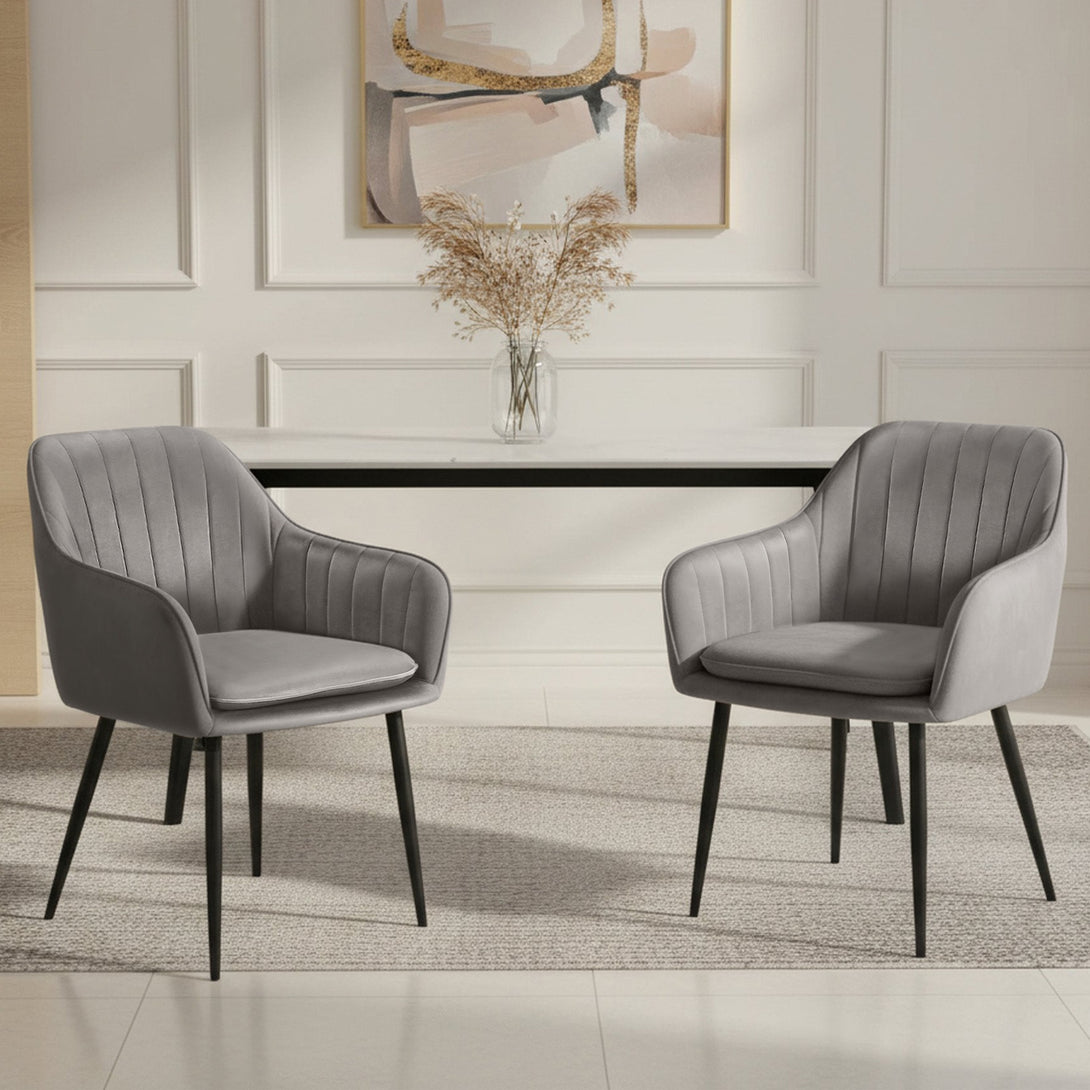 Adelaide Velvet Dining Chairs - Set of 2 - Light Grey