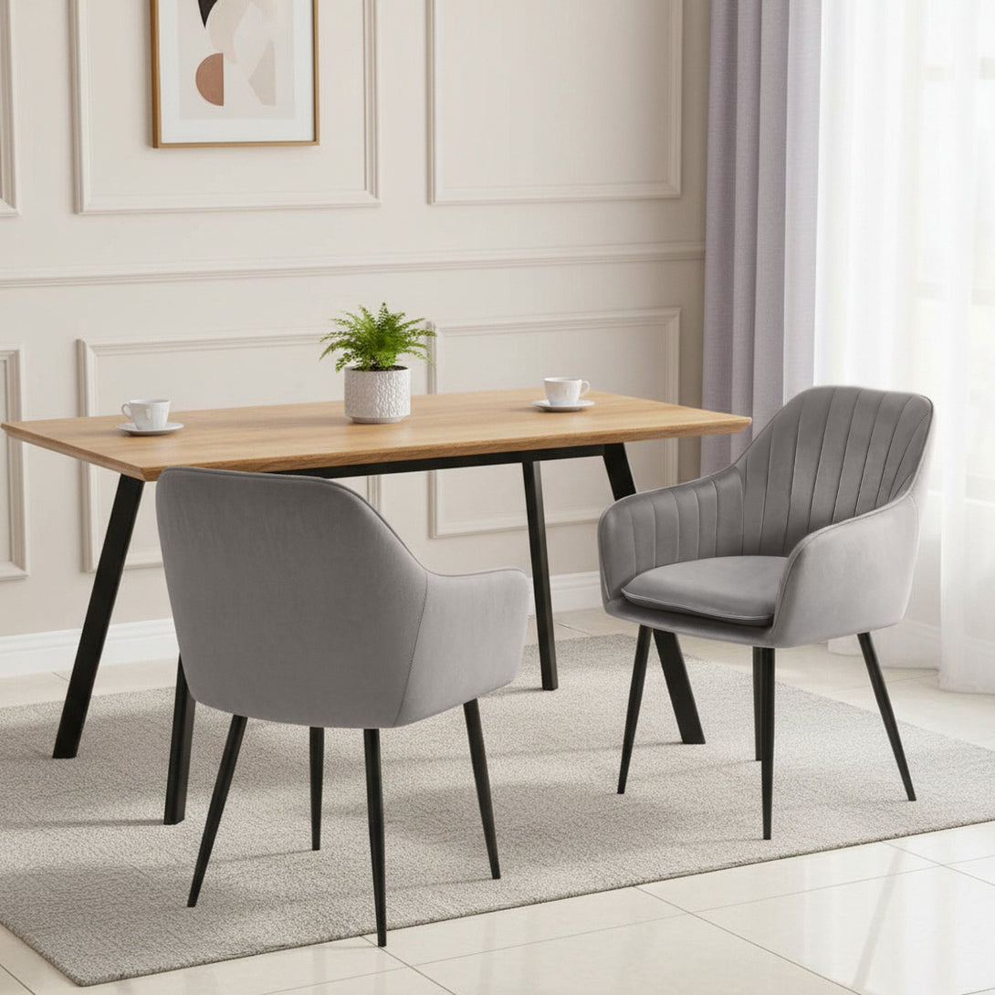 Adelaide Velvet Dining Chairs - Set of 2 - Light Grey