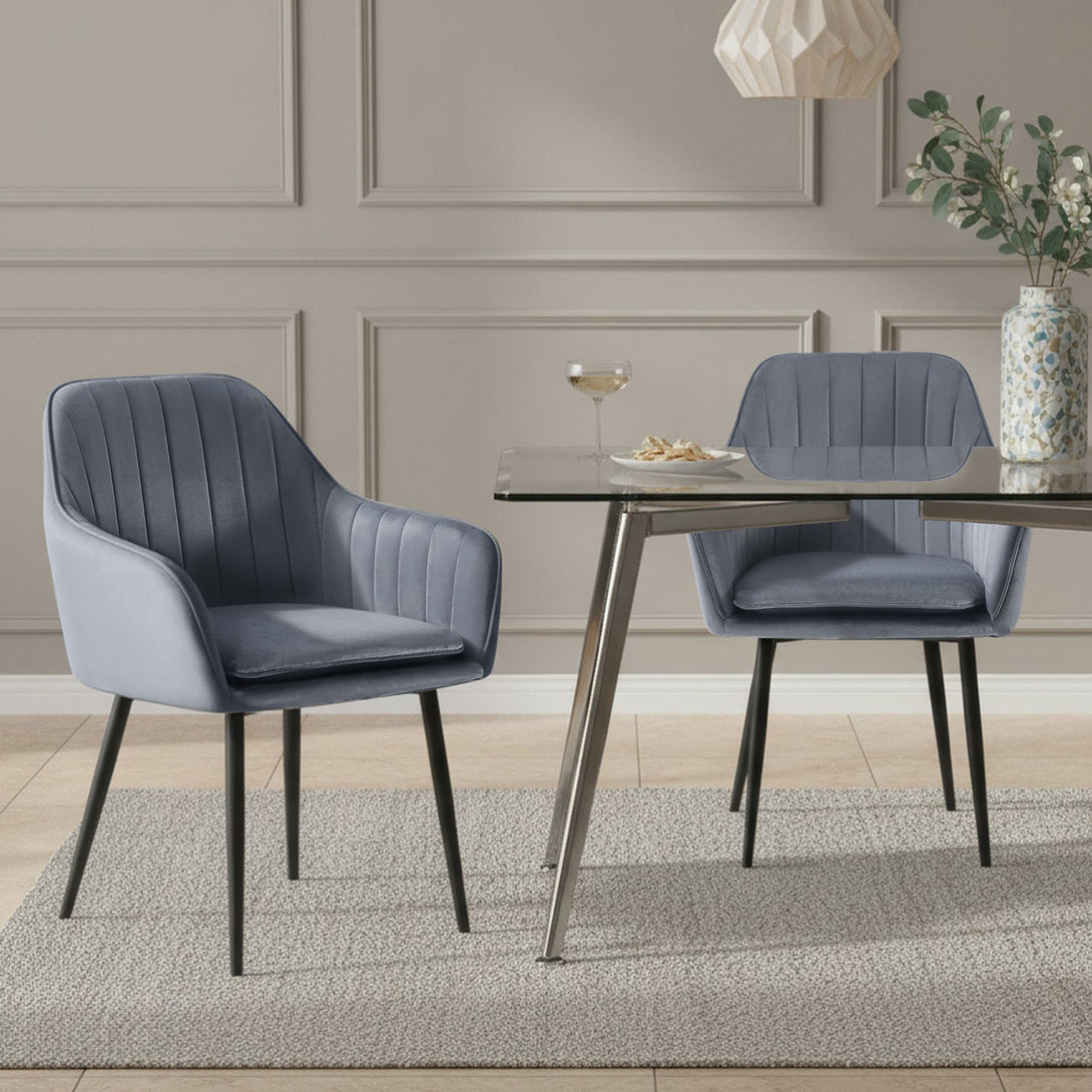 Adelaide Velvet Dining Chairs - Set of 2 - Dark Grey