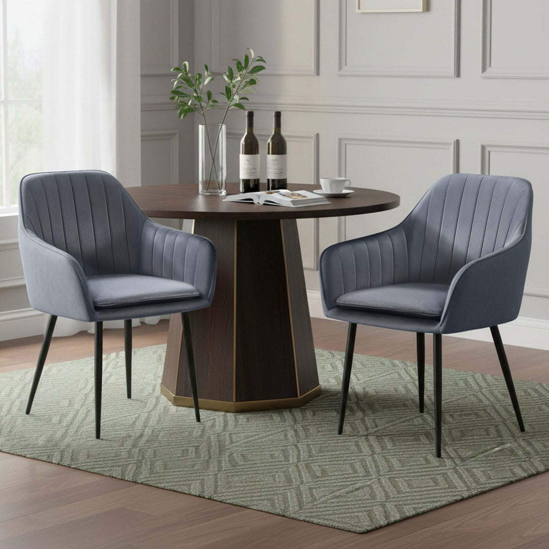 Adelaide Velvet Dining Chairs - Set of 2 - Dark Grey