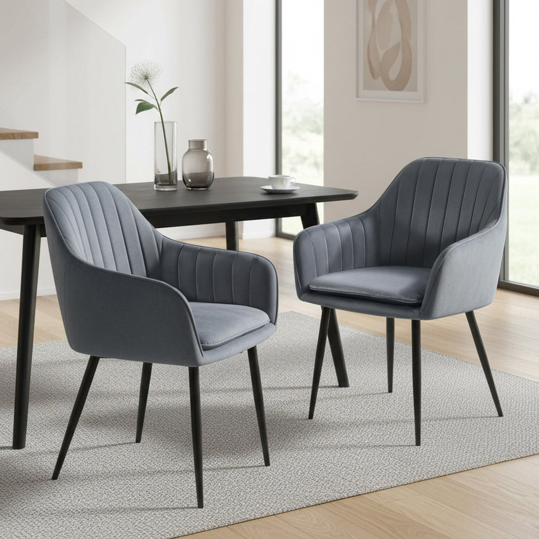 Adelaide Velvet Dining Chairs - Set of 2 - Dark Grey