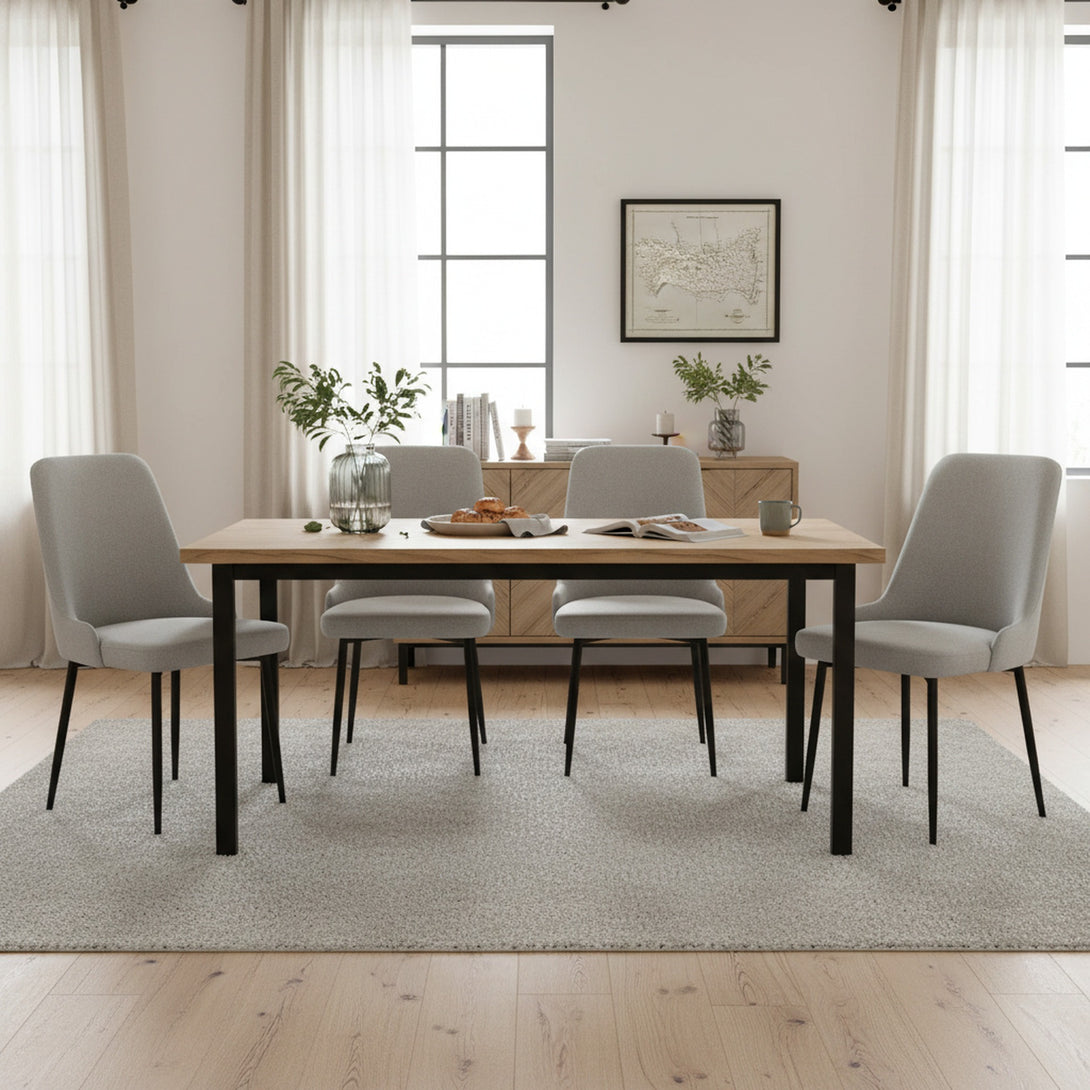 Oliro Linen Dining Chair - Set of 4 - Light Grey