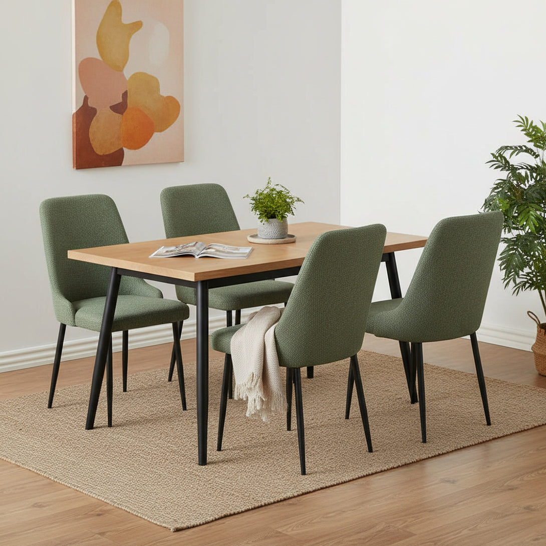 Oliro Linen Dining Chair - Set of 4 - Dark Green