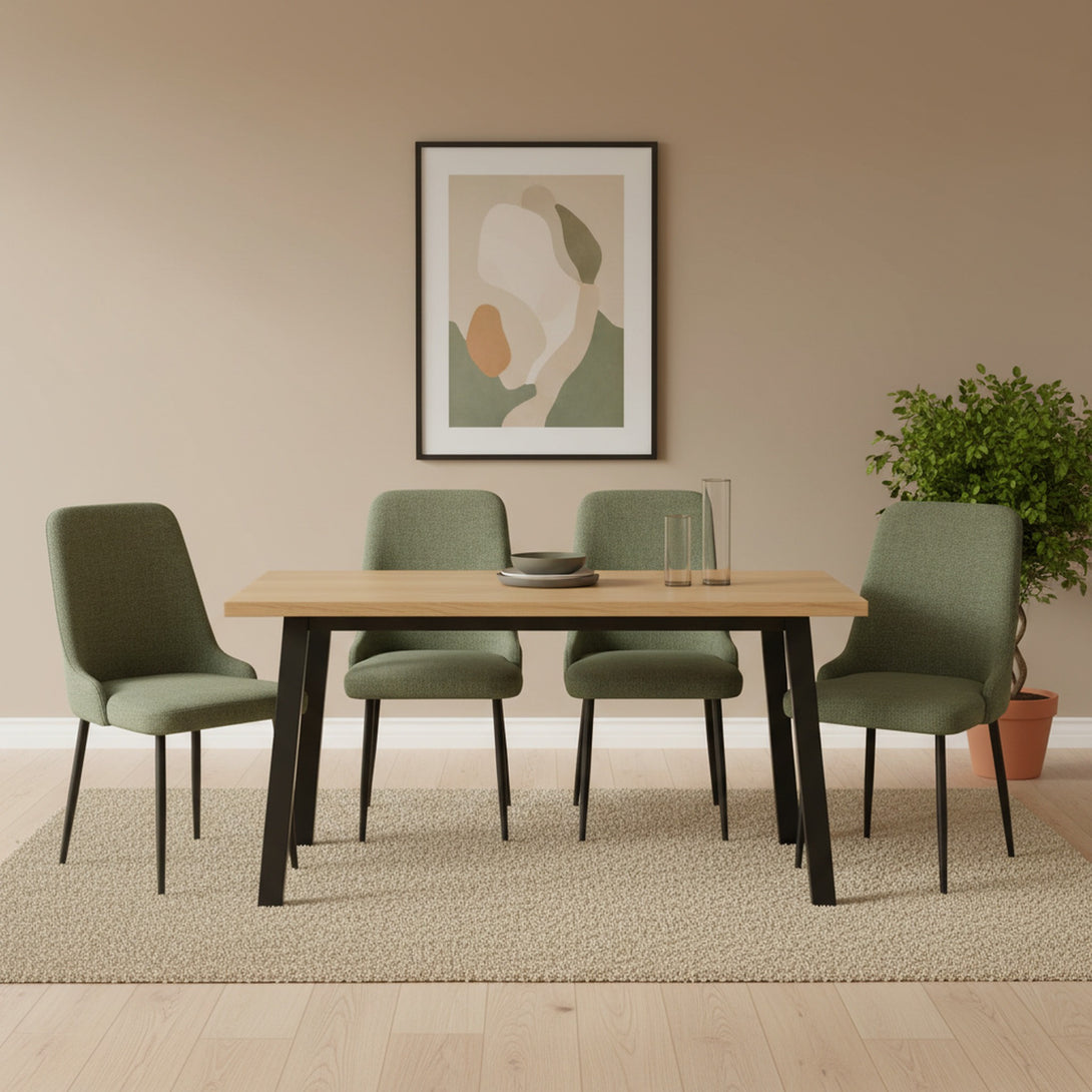 Oliro Linen Dining Chair - Set of 4 - Dark Green