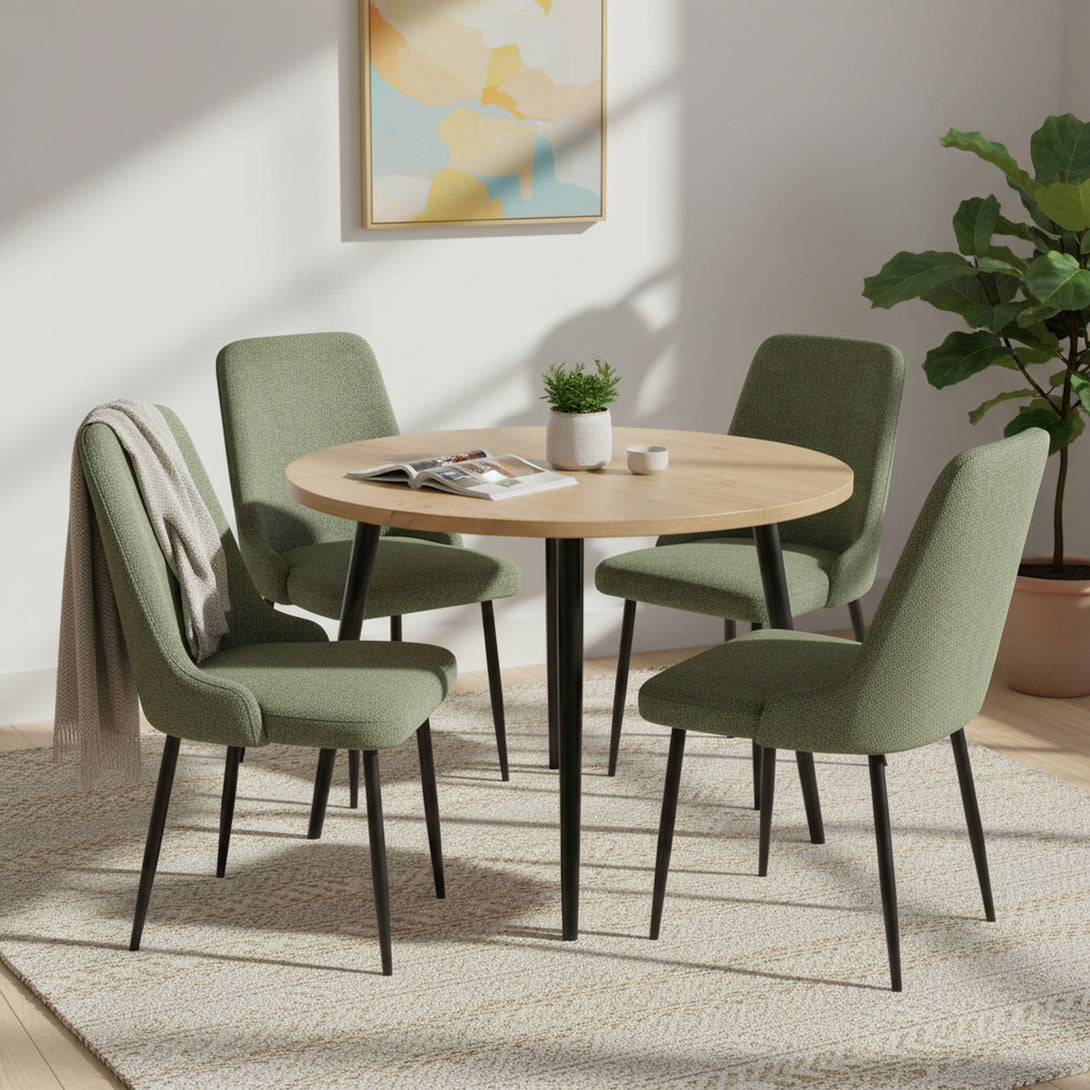 Oliro Linen Dining Chair - Set of 4 - Dark Green