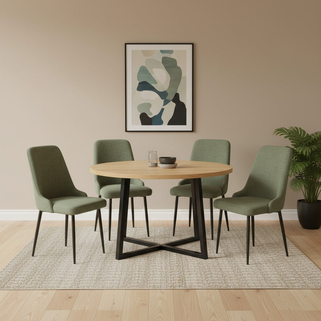 Oliro Linen Dining Chair - Set of 4 - Dark Green