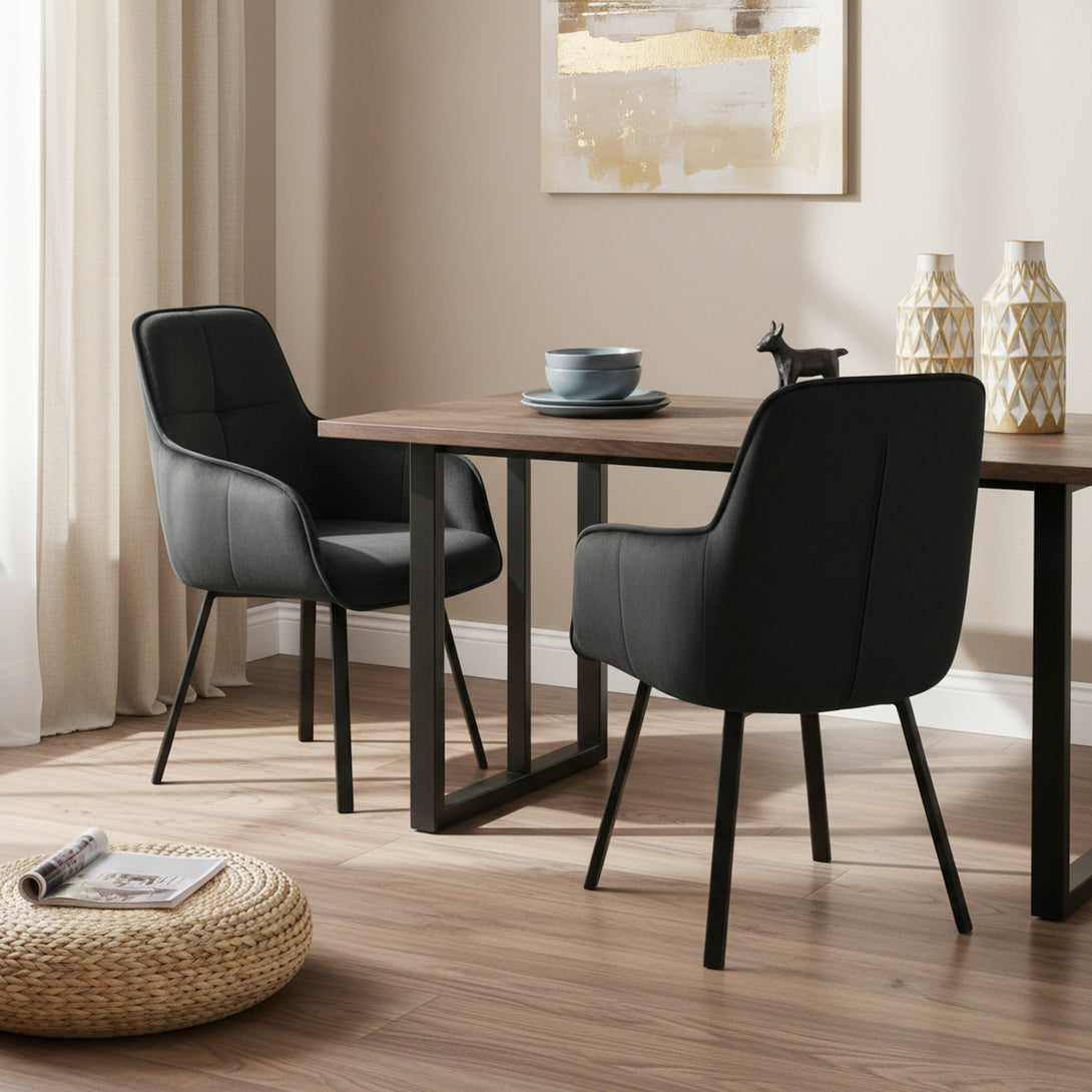 Elora Swivel Velvet Dining Chair - Set of 2 - Black