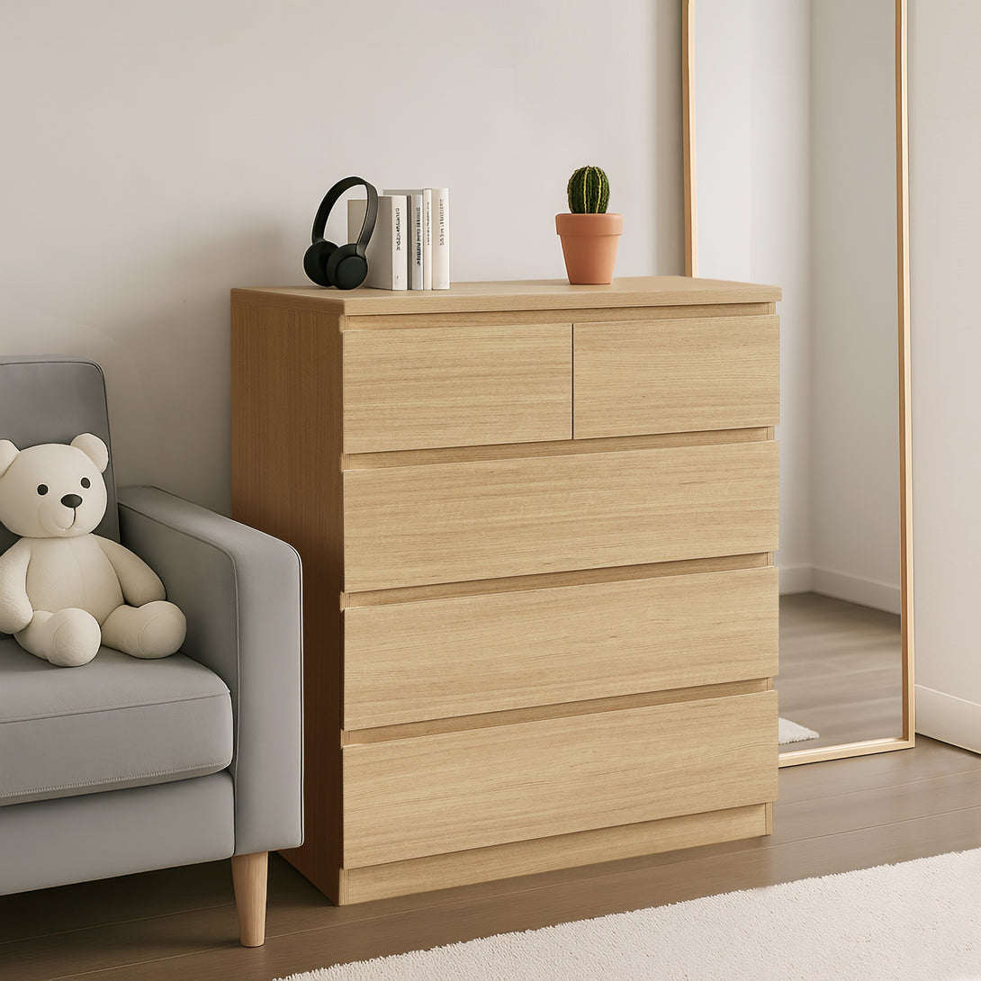 TONGASS 5 Drawer Tallboy - OAK