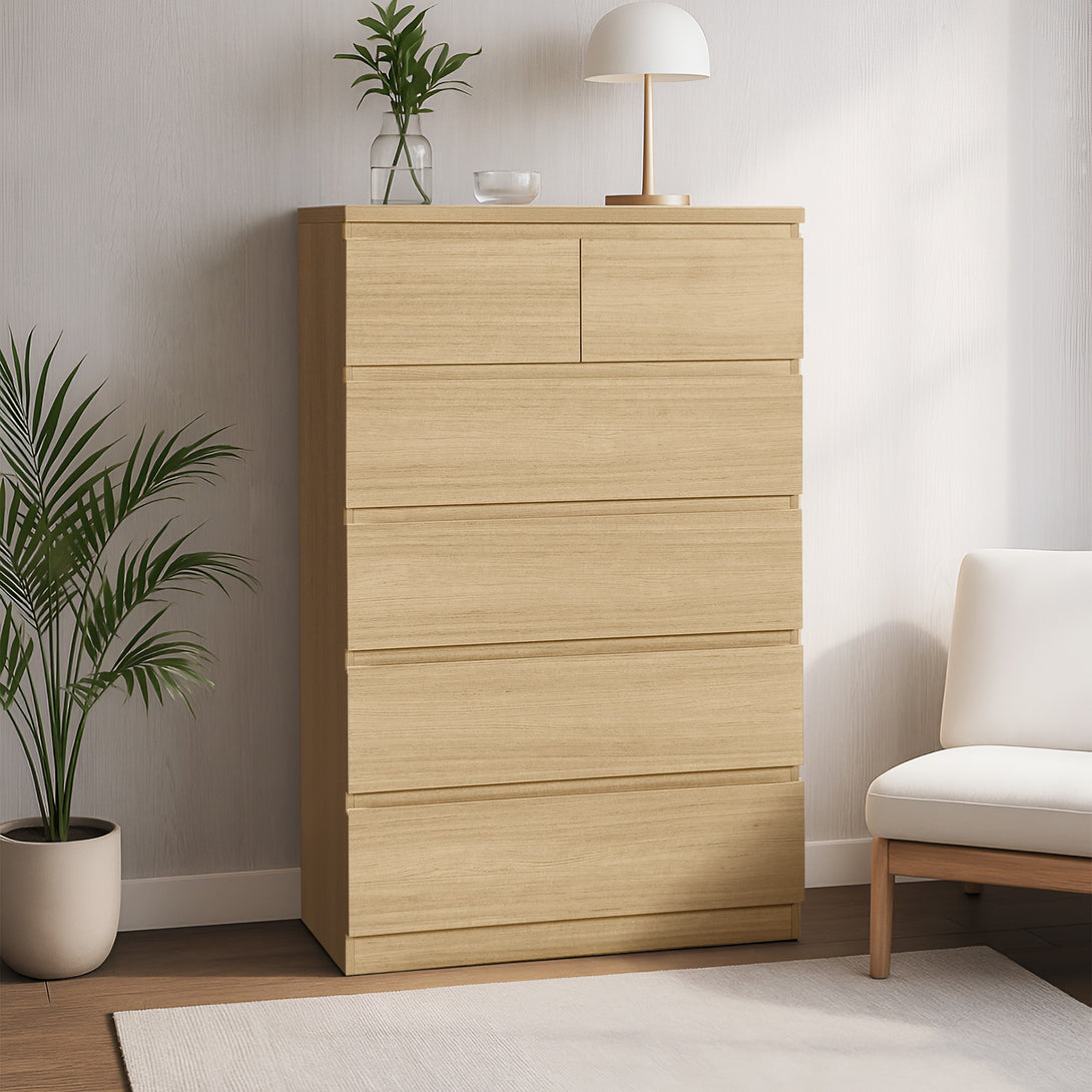 TONGASS 6 Drawer Tallboy - OAK