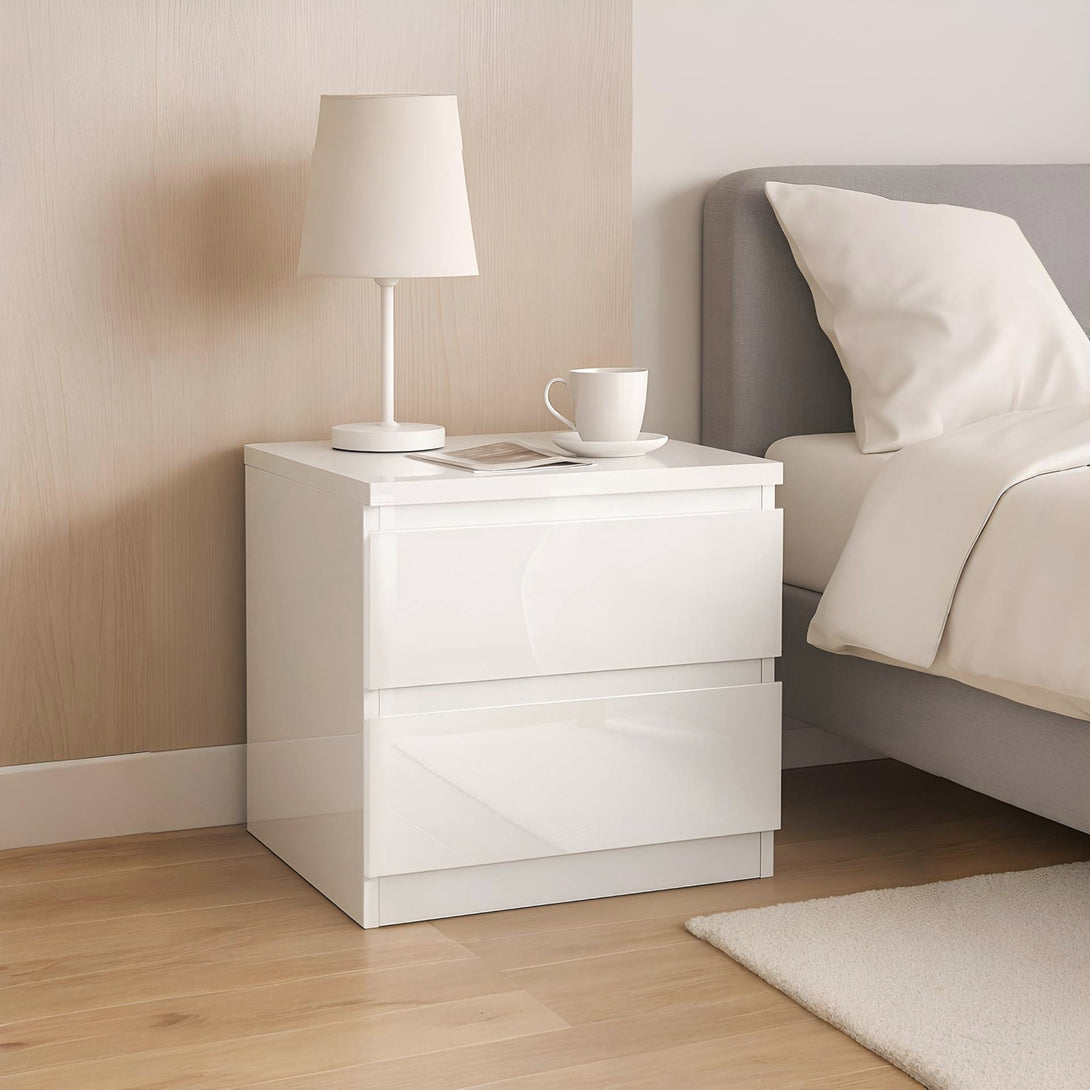 Angeles High Gloss Bedside Table - White 