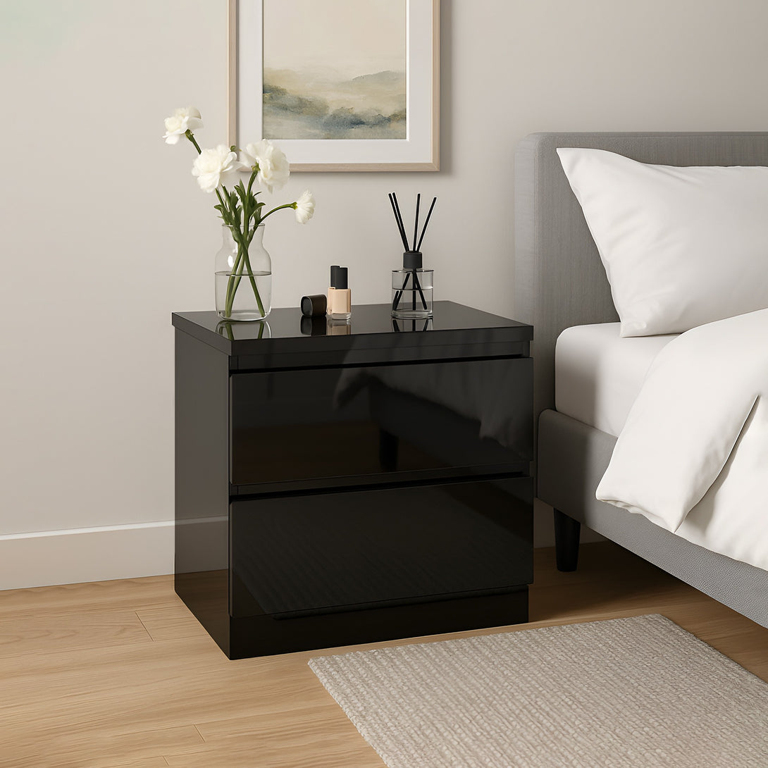 Angeles High Gloss Bedside Table - Black