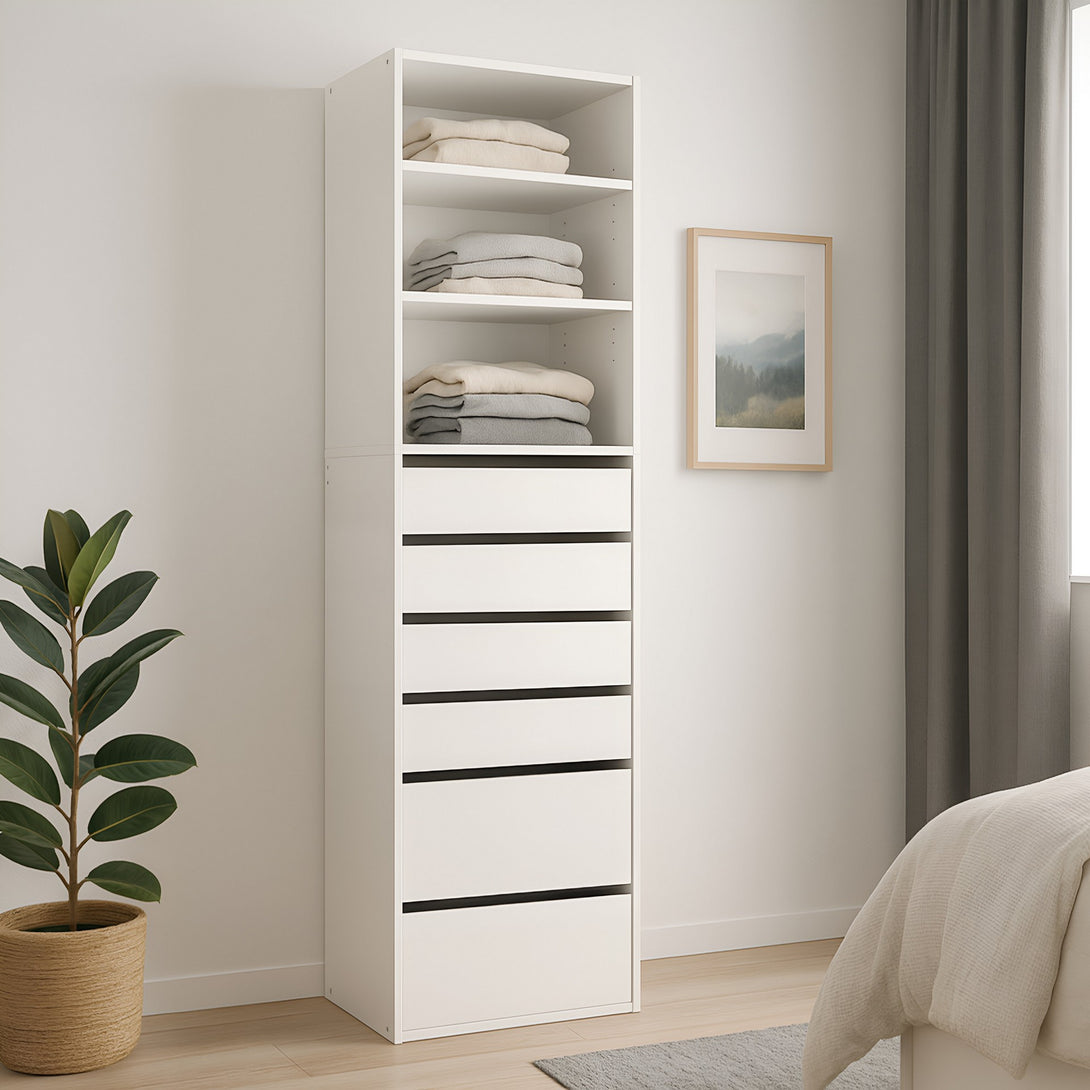 PAYETTE 6 Drawer & 3 Shelf Wardrobe - WHITE