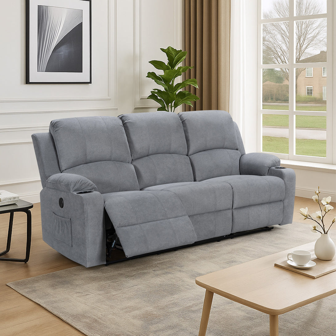 Henley Fabric Electric 3 Seater Recliner Sofa - Grey 