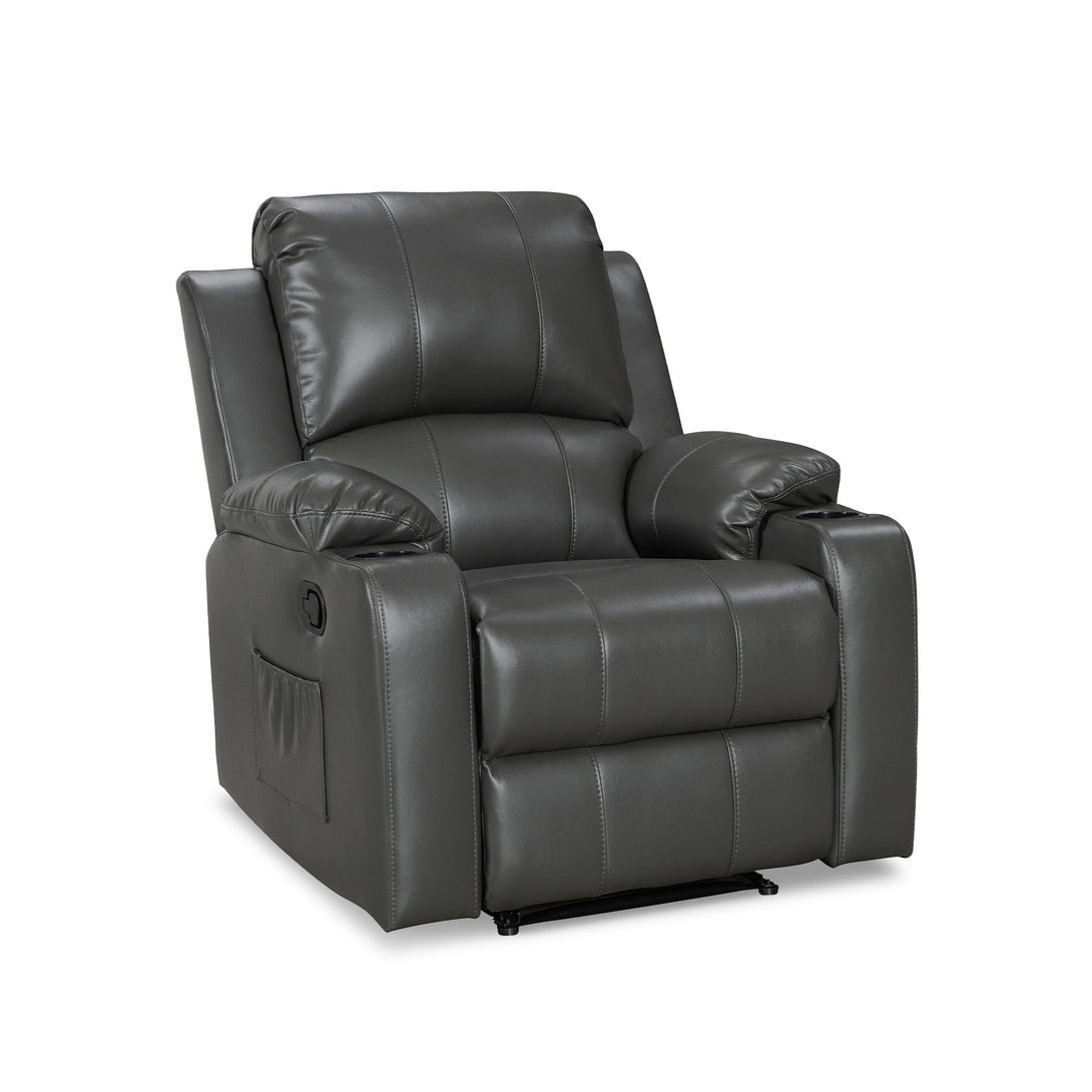 Henley Air Leather Manual 1 Seater Recliner Sofa - Grey