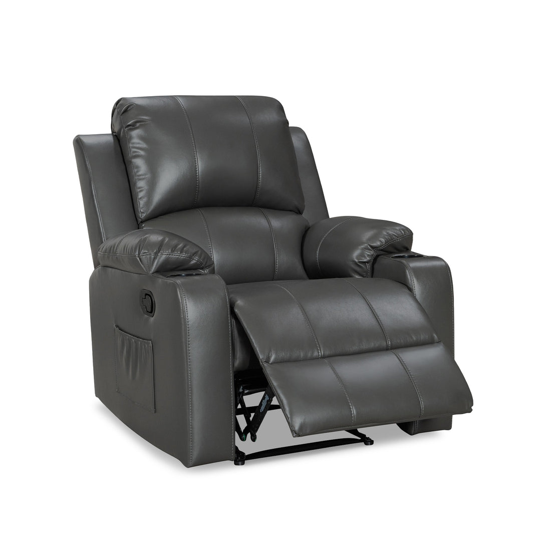 Henley Air Leather Manual 1 Seater Recliner Sofa - Grey