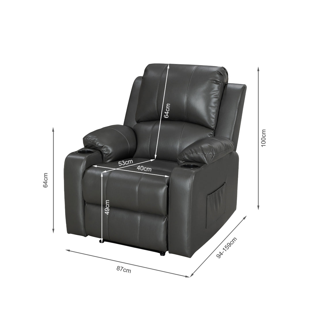 Henley Air Leather Manual 1 Seater Recliner Sofa - Grey