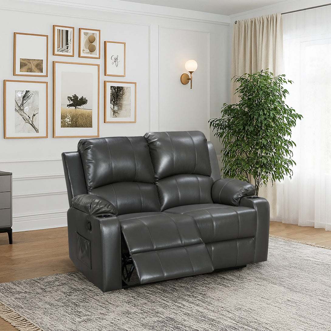 Henley Air Leather Manual 2 Seater Recliner Sofa - Grey