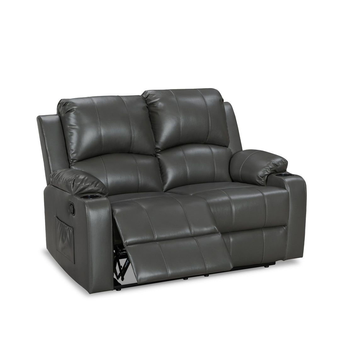 Henley Air Leather Manual 2 Seater Recliner Sofa - Grey