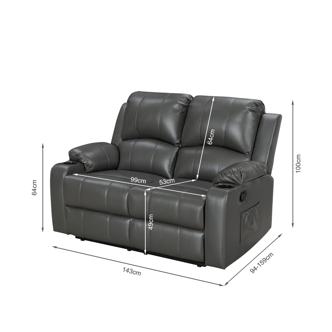 Henley Air Leather Manual 2 Seater Recliner Sofa - Grey