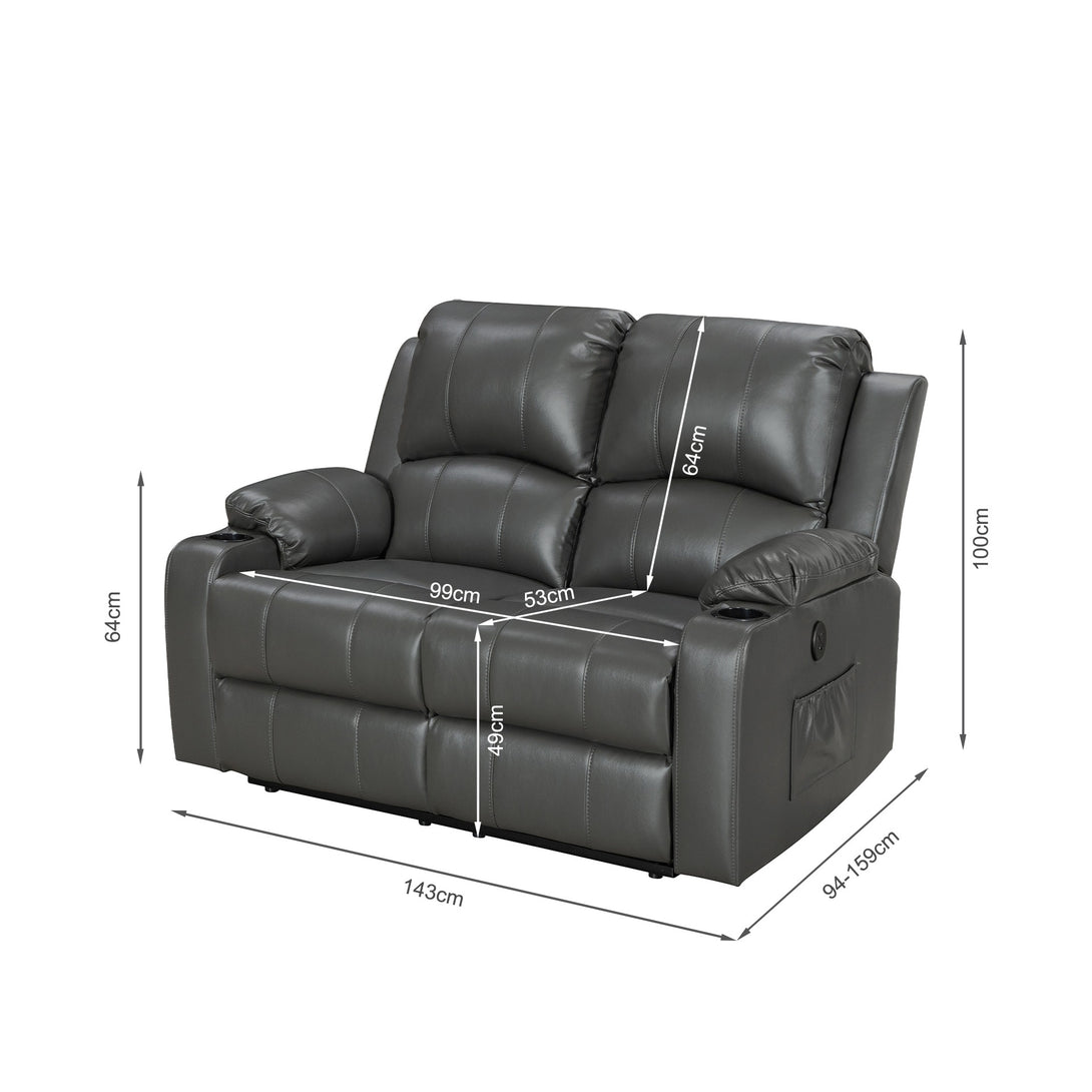 Henley Air Leather Electric 2 Seater Recliner Sofa - Grey
