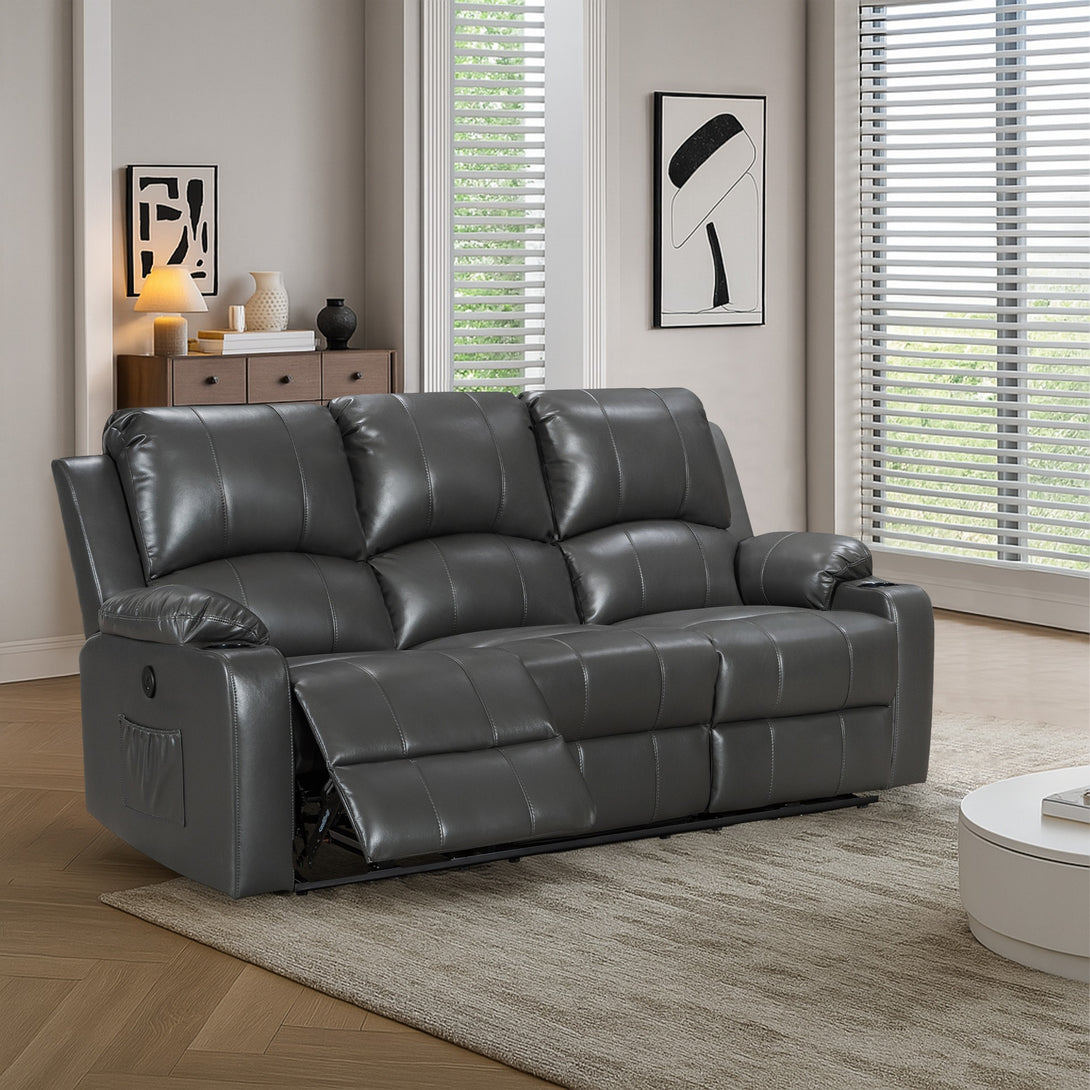 Henley Air Leather Electric 3 Seater Recliner Sofa - Grey