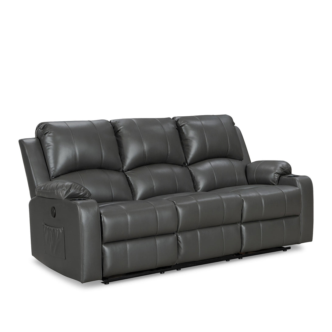Henley Air Leather Electric 3 Seater Recliner Sofa - Grey