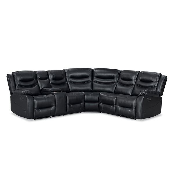 Silverdale Air Leather Manual Recliner Corner Sofa - Black