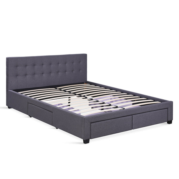 Eleanor Queen Bed Frame with 4 Drawers - Dark Grey