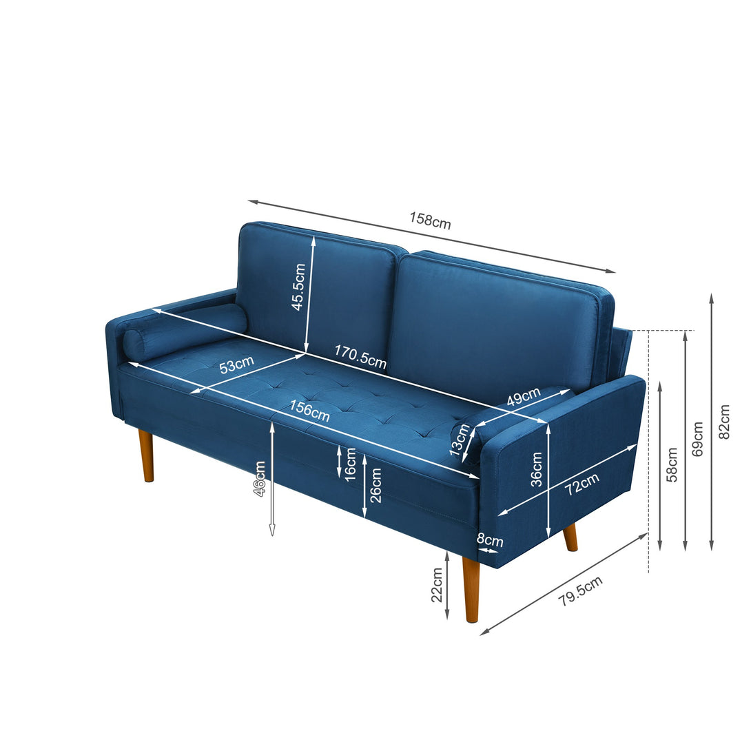 Alaina Velvet 3 Seater Sofa - Blue