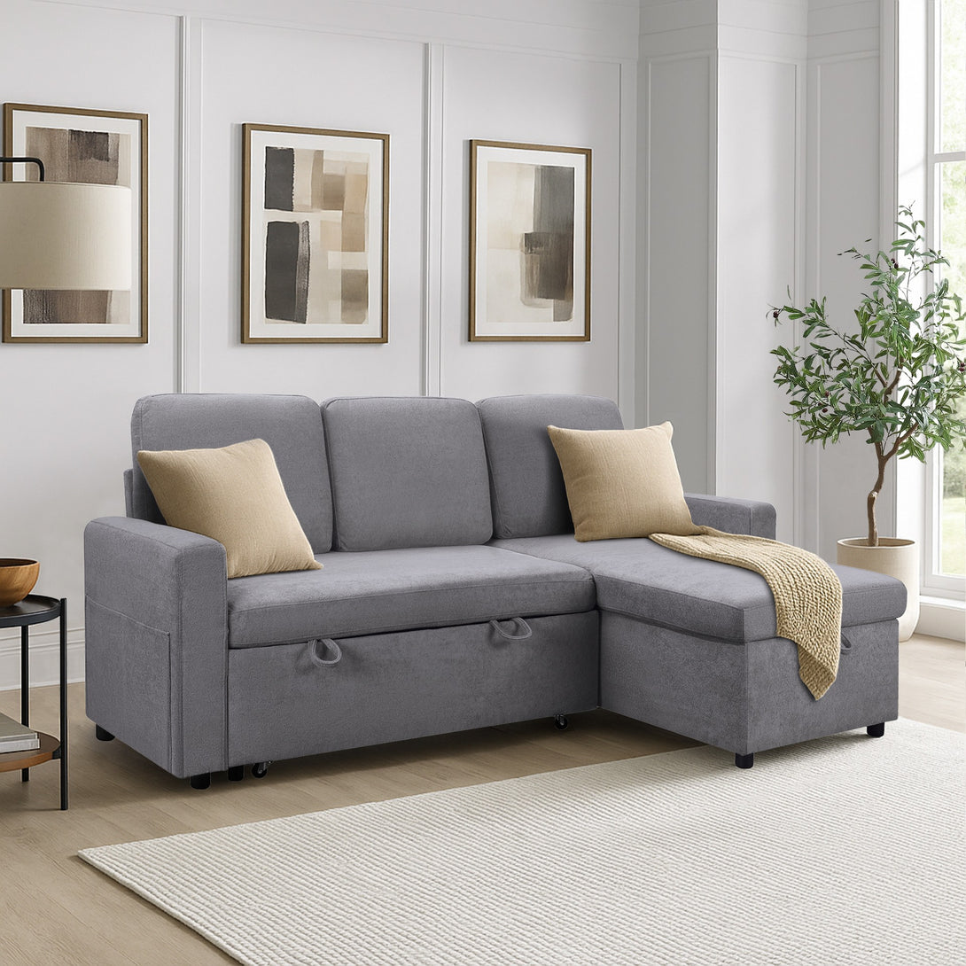 Amy 3 Seater Sofa Bed with Storage - Light Grey