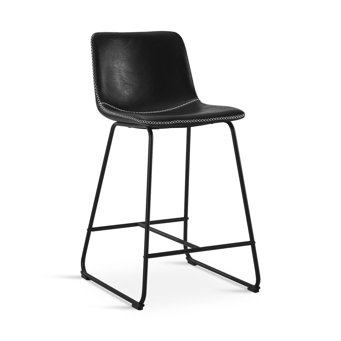 Luke PU Leather Bar Stool - Set of 2 - Black
