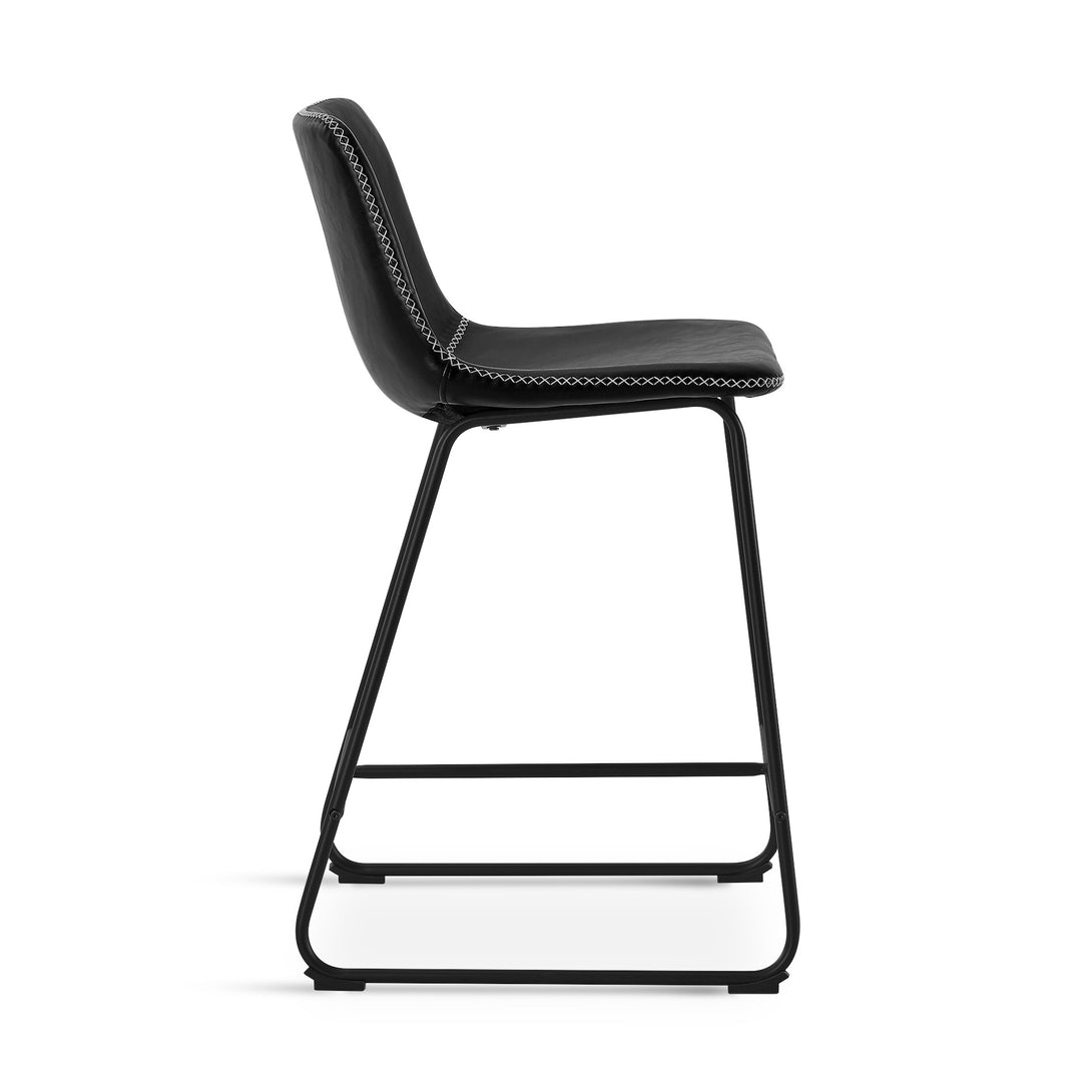 Luke PU Leather Bar Stool - Set of 2 - Black